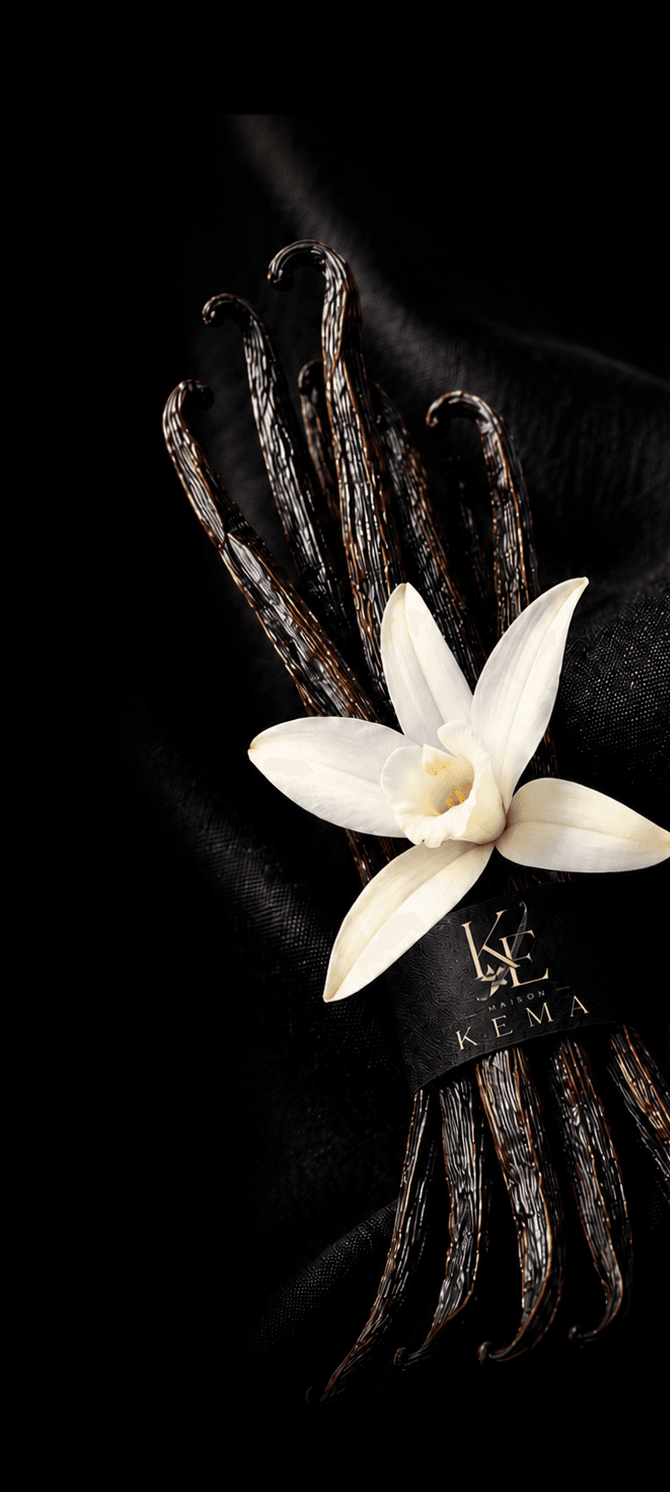 Fleur et gousses de vanille de Taha'a liées en bouquet — Maison Kema